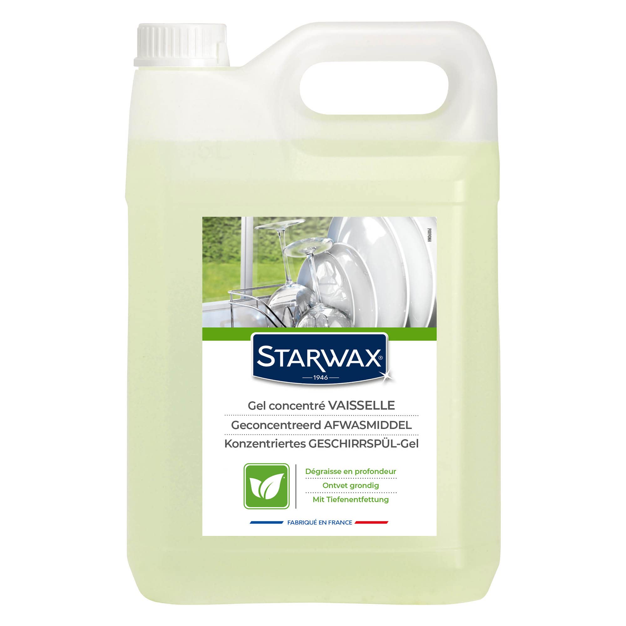 STARWAX SOLUVERT - Recharge liquide vaisselle concentré - 5L - idéal pour dégraisser en profondeur et décoller facilement les salissures - 99% d'ingrédients d'origine naturelle