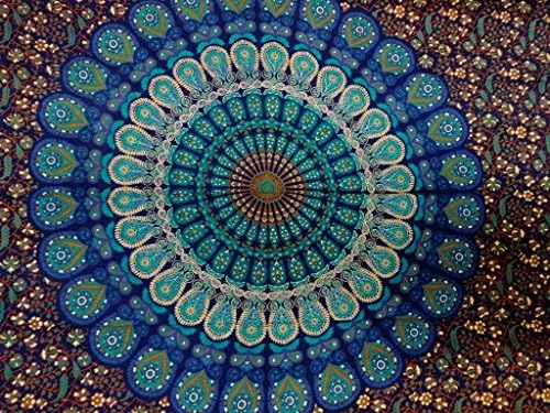 Indian Mandala Wall Hanging Tapestry, hippie Hippy Tapestries, Feather Peacock Print Tapestry, Cotton Handmade Badsheet, Twin Size Bedding Bedspread, Picnic Beach Sheet, Decorative Wall Hanging, 54x86 Inches. By BhagyodayFashions