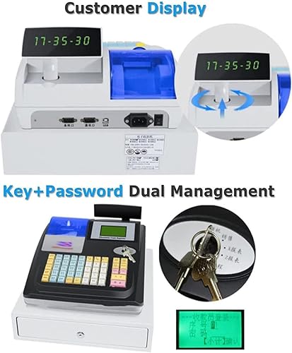 Miniatura 6 de Caja registradora electrónica de 48 teclas, pantalla LED digital de 8 con cajón de efectivo de 12 V, teclado plano e impresora térmica, caja