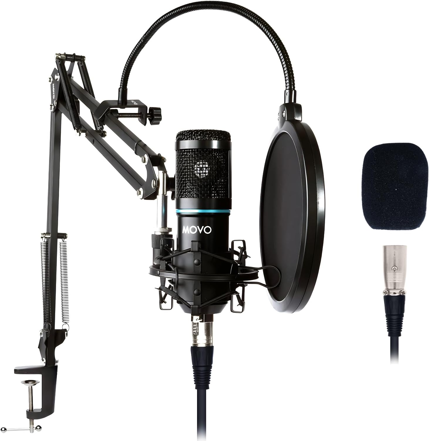 Movo PodPak Podcast Equipment Bundle with XLR Condenser Microphone, Articulating Scissor Arm, and Pop Filter – XLR Mic for Podcasting, Streaming, YouTube, Music, ASMR – Content Creator Studio Mic