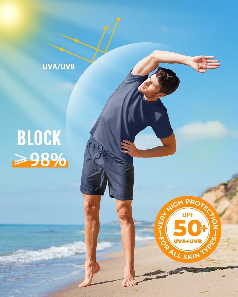 Boladeci Men's Swim Shirt Short Sleeve UPF 50+ Sun Protection SPF UV Moisture Wicking Lightweight Quick Dry Rash Guard - Image 3