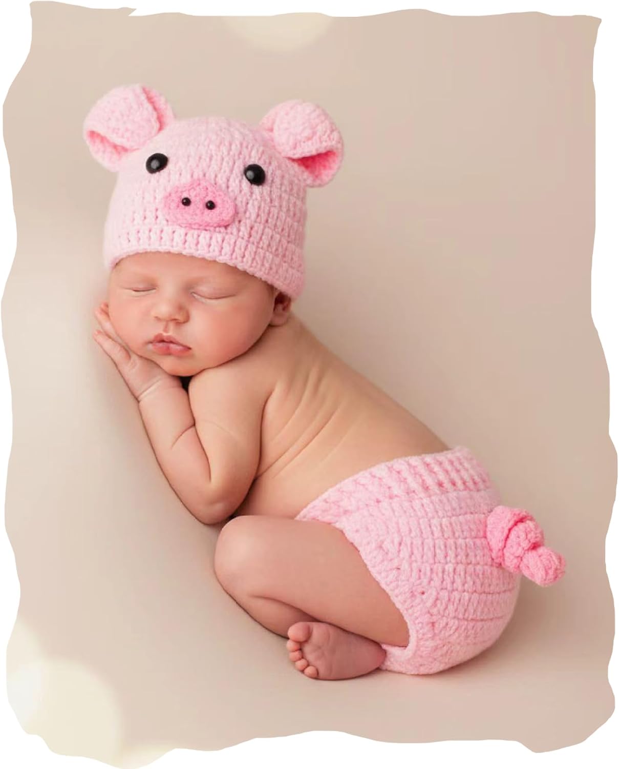 Newborn Photography Props, Baby Photoshoot Outfit Croetch Knit Piggy Hat & Diaper Cover for Infant Boys Girls