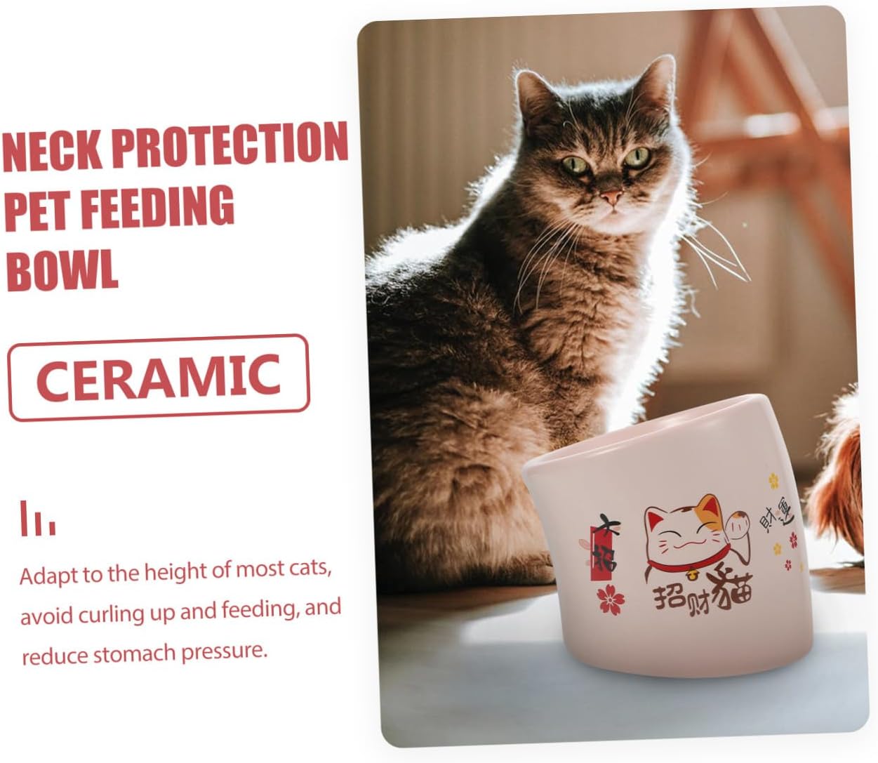 1pc Elevated Ceramic Cat Bowl -Spill Pet Food Feeder Neck Easy to Design for Cats Kittens Smooth Polished