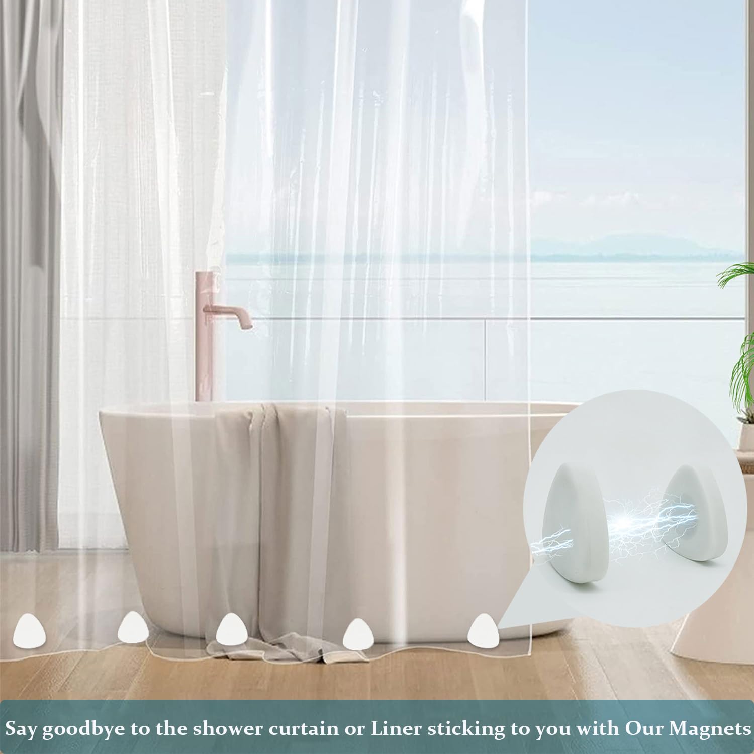 2 paires poids magnétiques rideau douche film silicone – Empêchent la doublure de bouger, pour cuisine, salle de bain – Blanc - Maison