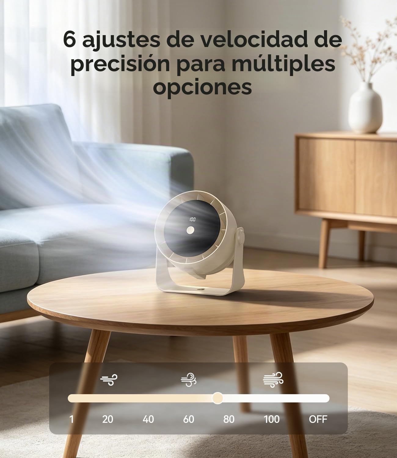 Ventilador USB de Mesa Portátil, Ventilador de Escritorio Silencioso con Pantalla Digital Recargable 4000mAh, 100 Velocidades, Rotación de 360°, Mini Ventilador para Oficina, Hogar