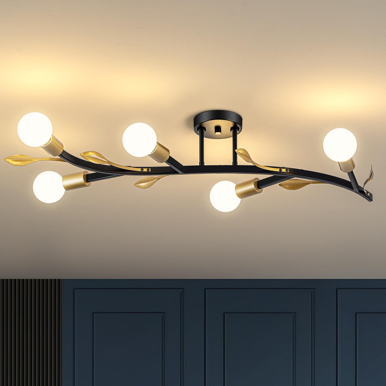 Photo 1 of Modern Sputnik Ceiling Light Fixture, Black and Gold Sputnik Chandelier