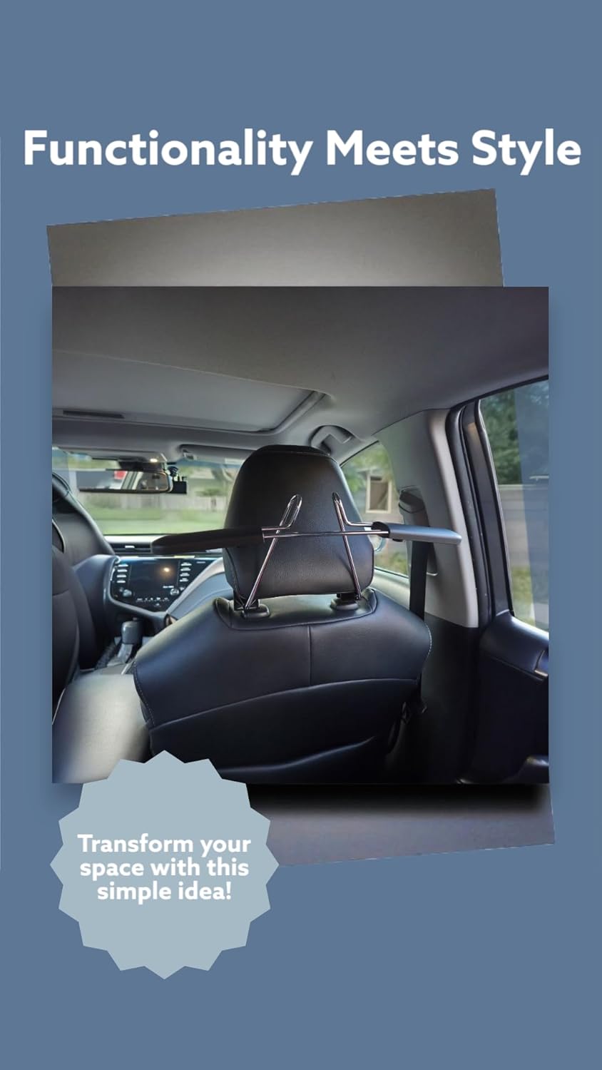 Car Headrest Coat Hanger, Universal Vehicle Back Seat Clothes Hook, Chrome Stainless Steel, Garment Holder for Auto Interior