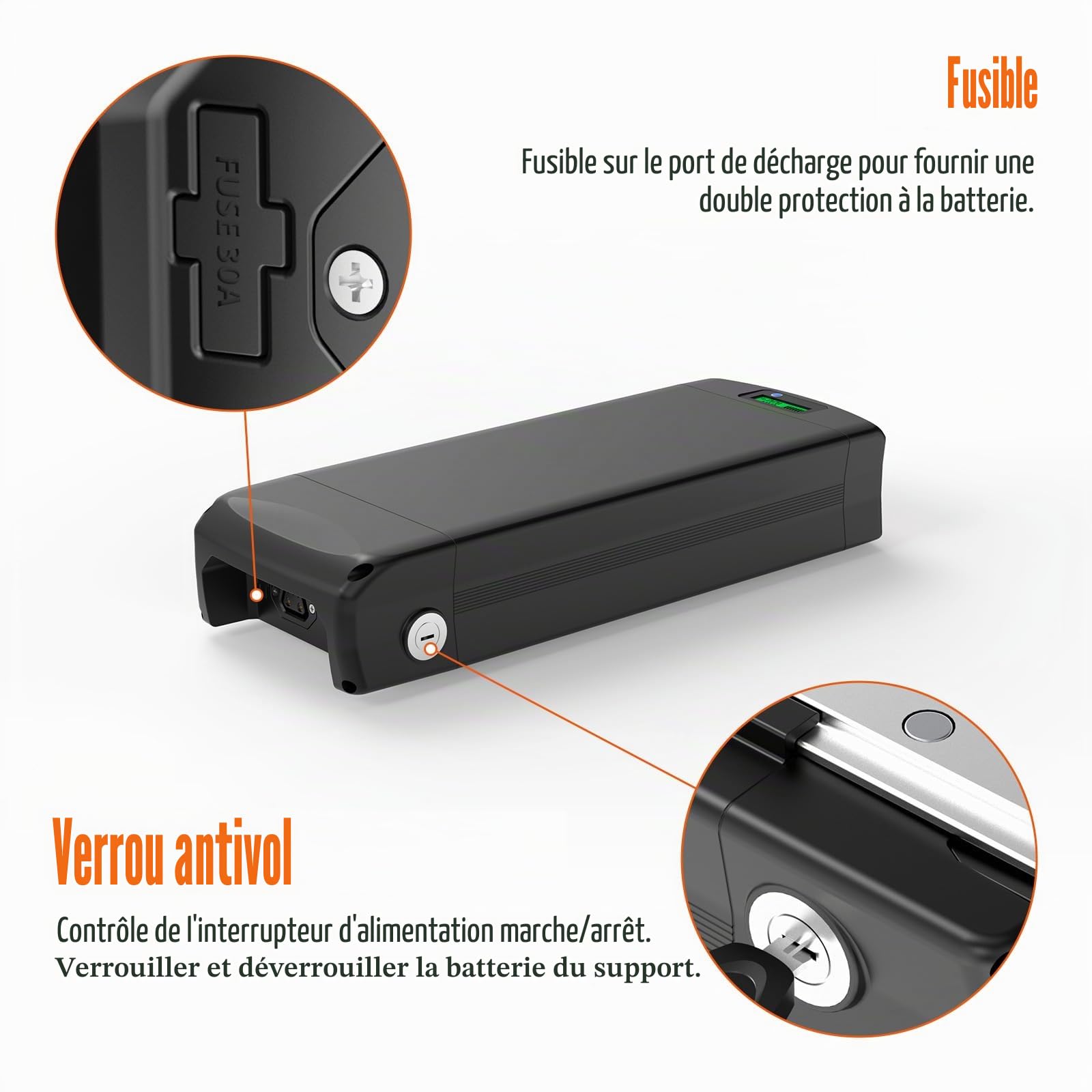 Batterie pour vélo électrique à Fixer sur Le Porte-Bagages arrière 48 V avec Chargeur, Batterie au Lithium de 30 Ah Ah pour Moteur de vélo de 250 W à 1800 W