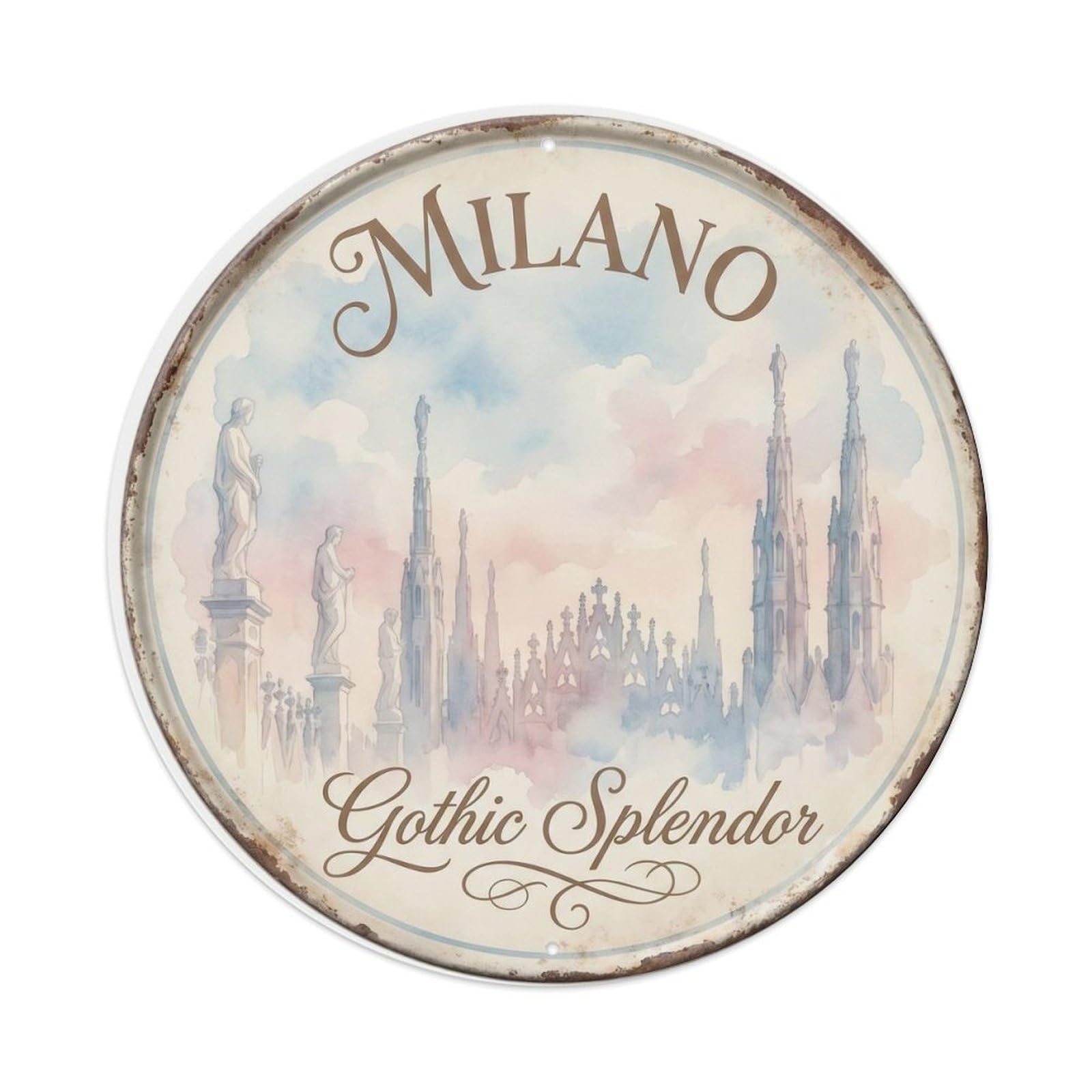 Vintage Travel Cathedral Milan Metal Tin Sign