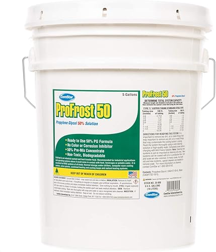 ComStar ProFrost 50, líquido de transferencia de calor de propilenglicol anticongelante, no contiene ningún color o inhibidor, prediluido al 50%,