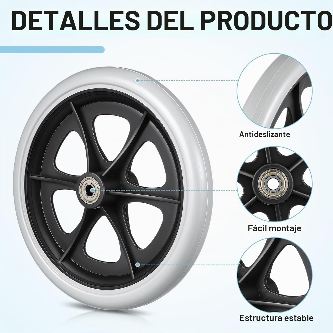 VILLCASE 2 ruedas de repuesto con tornillos para sillas de ruedas, ruedas de repuesto de 8 pulgadas para ruedas de silla de ruedas, repuesto de ruedas de goma, accesorios profesionales para sillas de