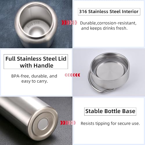 Miniatura 6 de Botella de agua de acero inoxidable aislada al vacío con infusor de té, boca ancha, sin BPA, a prueba de fugas, mantiene el frío 24 horas  caliente