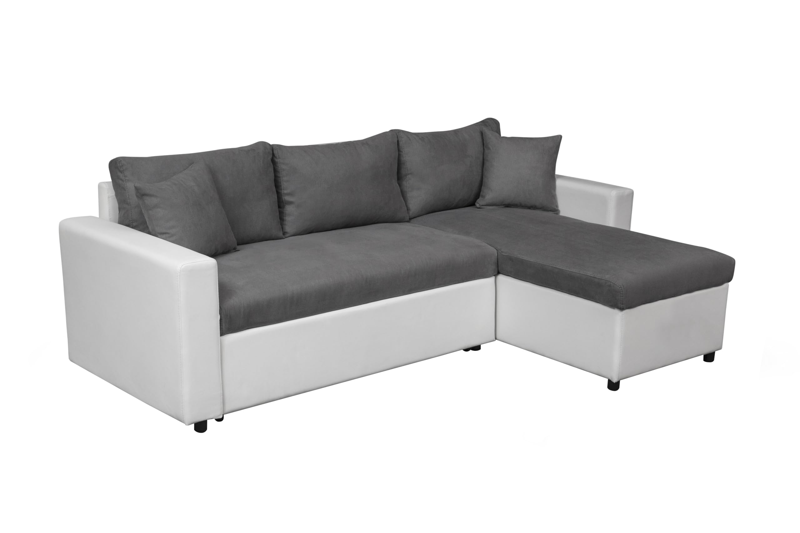 LOUNGITUDE Canapé d'angle 4 Places Convertible et Réversible Maria avec Coffre en Simili et Microfibre