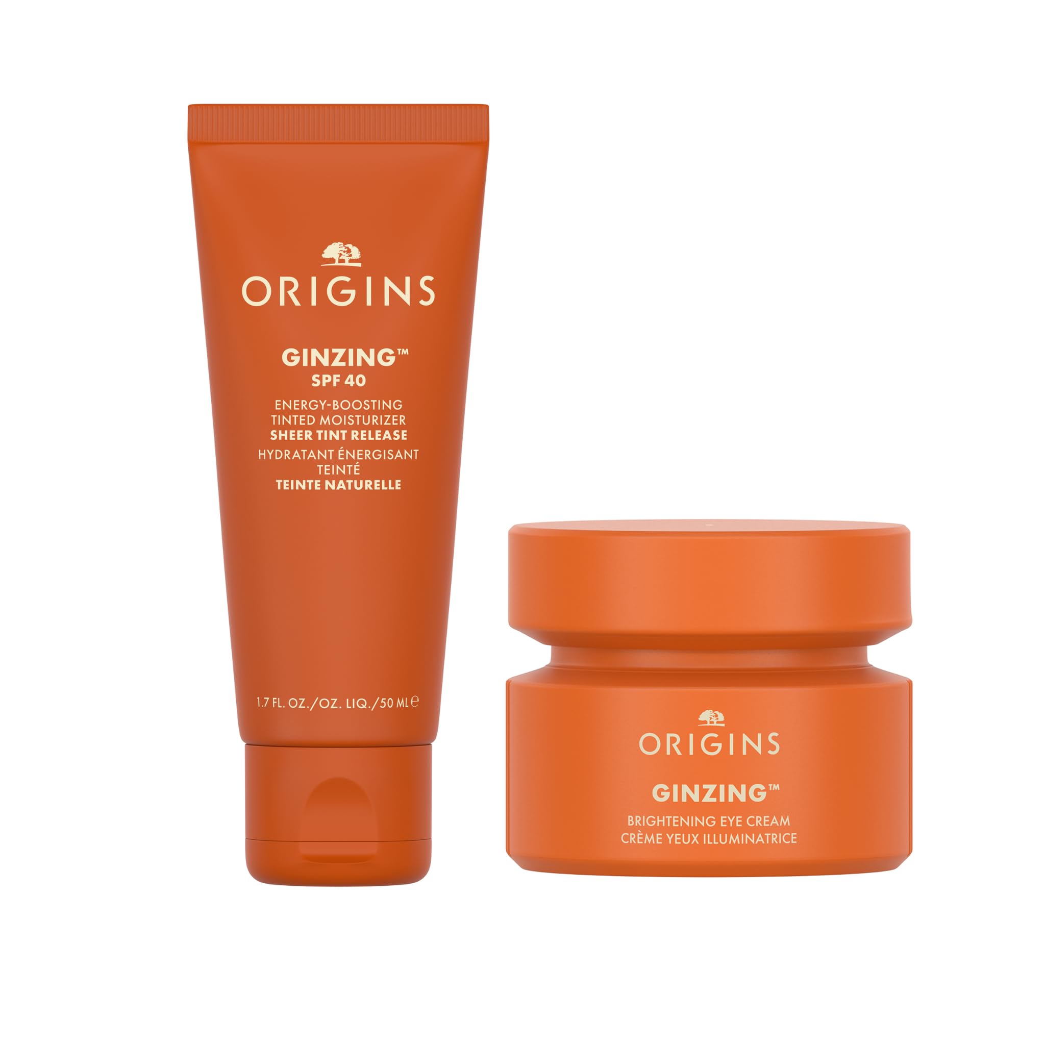 Origins GinZing Routine: Energy-Boosting Crema Viso Colorata con SPF 40 (50 ml) + Crema Occhi Illuminante con Vitamina C & Niacinamide (15 ml) - Idrata e Perfeziona - Riduce Visibilmente le Occhiaie
