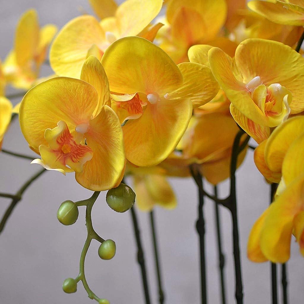 Realistische künstliche Phalaenopsis-Seidenblume, künstliches Arrangement, gelbe Schmetterlingsorchidee-Bonsai mit Harzvase, künstliche Orchideen-Bonsai
