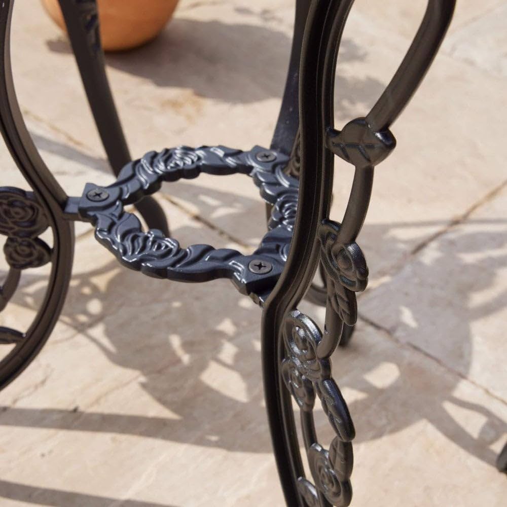 Home Source Rose Patio Outdoor Bistro Table And 2 Chairs Metal Garden Furniture Grey Cast Iron 3 Piece Set