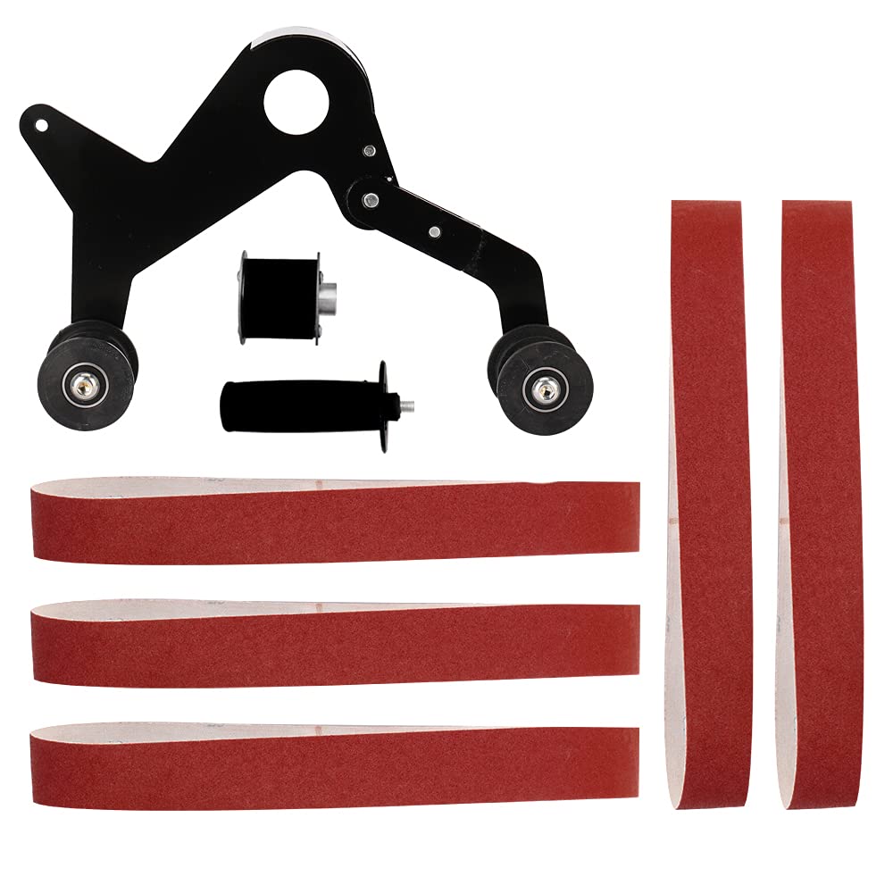 Belt Sander Adapter For Angle Grinder, Black Iron Angle Grinder Attachments Drill Sander Attachment with 5 Sanding Belts for Grinding Solder Joint, Stainless Steel Handrail (for