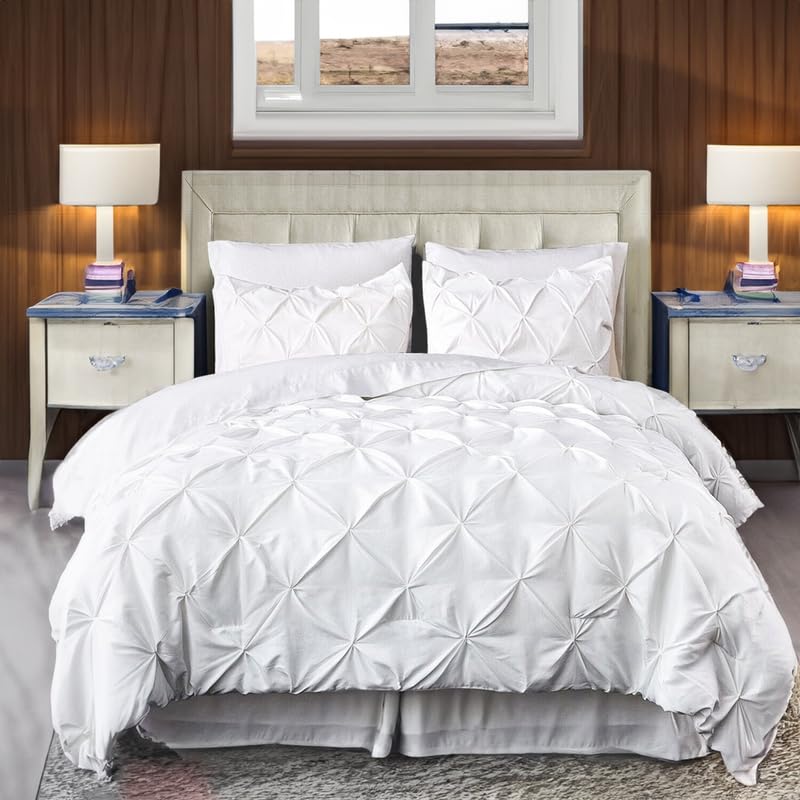 EASYCOT 800TC Diamond Pintuck Duvet Cover Set Egyptian Cotton 3 Piece Duvet Cover Set Single Size Pinch Pleat Comfortable Hotel Quality Bedding set (White) โ image 1