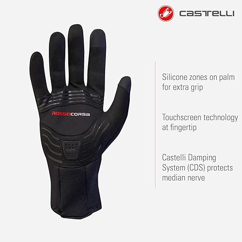Miniatura 3 de CASTELLI Perfetto ROS 2 - Guantes de ciclismo para hombre, resistentes al viento, con acolchado de protección del nervio medio y zonas de agarre