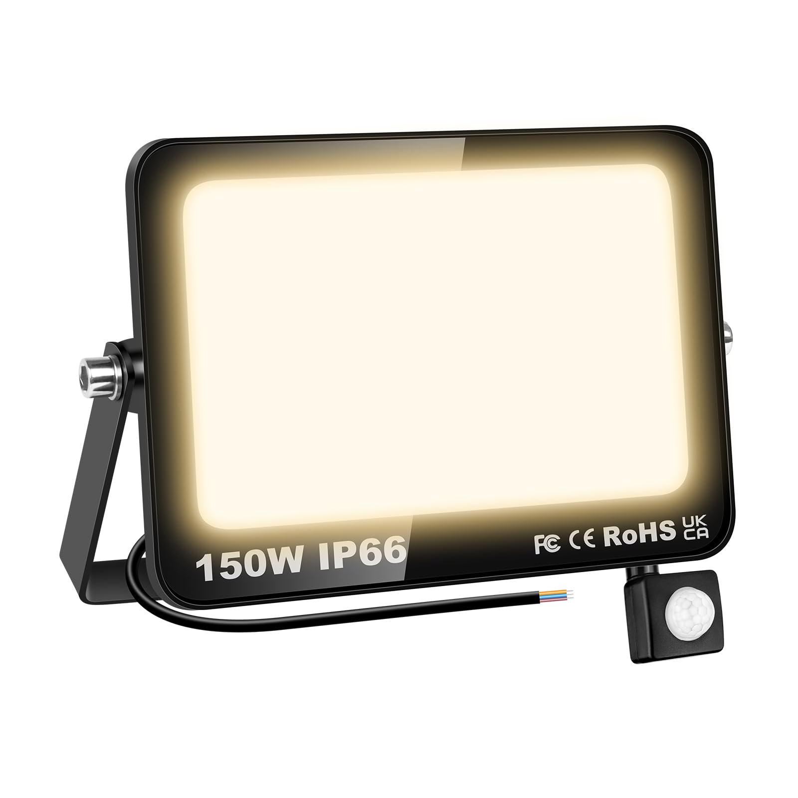 RIGIDON 150W Projecteur LED Avec Détecteur de Mouvement, 15000LM 4000K Blanc chaud Spot LED Extérieur Avec Détecteur IP66 Etanche, Éclairage de Sécurité Extérieur pour Jardin Patio Garage Terrasse