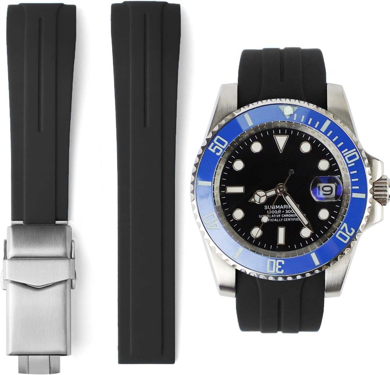 20mm 21mm 22mm Curved End Rubber Watch Band for Rolex Omega Two Way Adjustment Watch Strap fit Small Medium Large Wrist Circumferences Men Women Waterproof Sporty Replacement Universal Watchand Bracelet Wristband