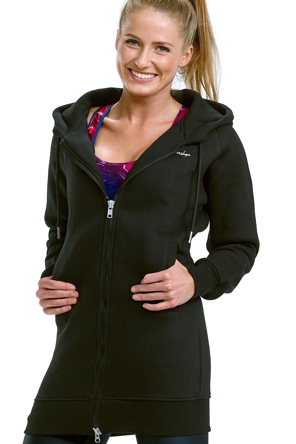 WINSHAPE Damen Winshape Lange, Kuschelige Hoodie-Jacke J006 mit 2-Wege-Zipper Kapuzenpullover