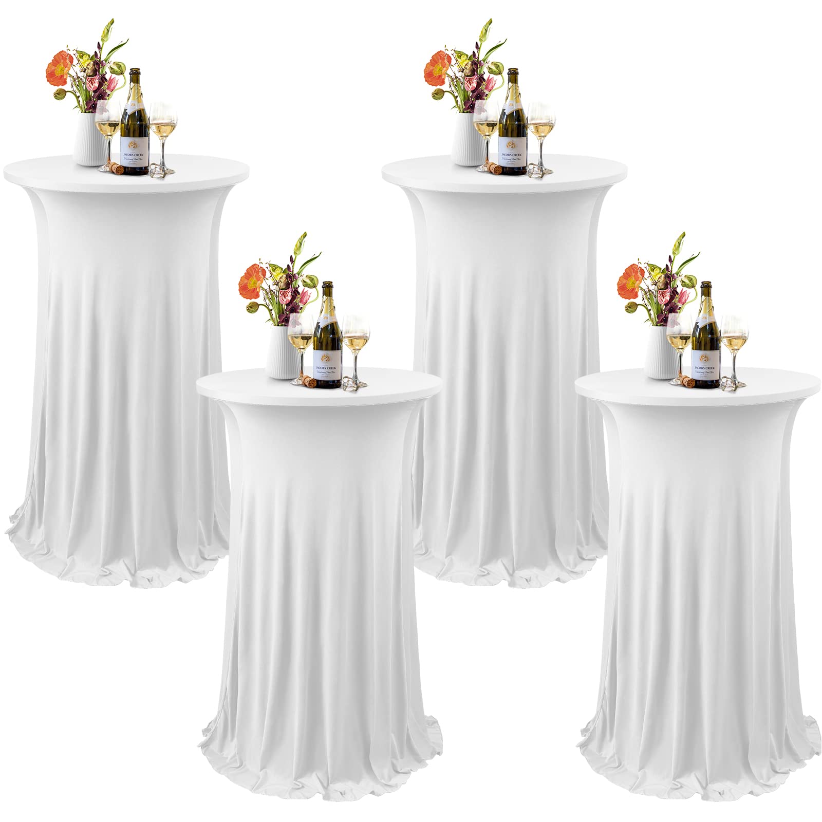 ANMINY 4 Pack Highboy Spandex Cocktail Table Covers with Ruffle Skirt Stretch Fitted Cocktail Tablecloth Linens for 24" D x 43" H Round Tables