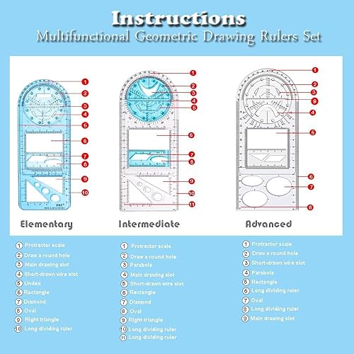 Miniatura 4 de Herramienta de dibujo de regla geométrica multifuncional, plantilla de dibujo creativo para manualidades, herramienta de medición de dibujo para