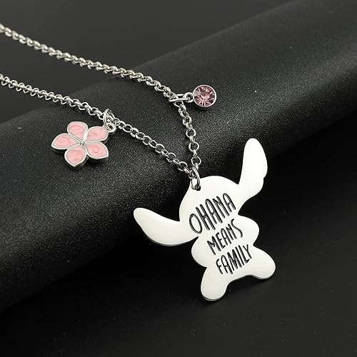 Miniatura 5 de Ohana Means Family Stitch Collar Llavero de puntada con piedra natal de acero inoxidable Ohana, juego de joyería de regalo para mujeres, niños y