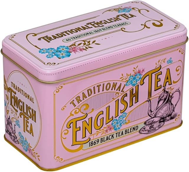New English Teas Vintage Victorian Tea Tin in Pink with 40 1869 Blend Teabags