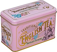 New English Teas Vintage Victorian Tea Tin in Pink with 40 English Breakfast 1869 Blend Teabags
