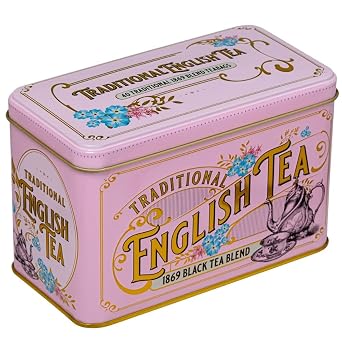 New English Teas Vintage Victorian Tea Tin with 40 Fine 1869 Blend English Teabags Pink