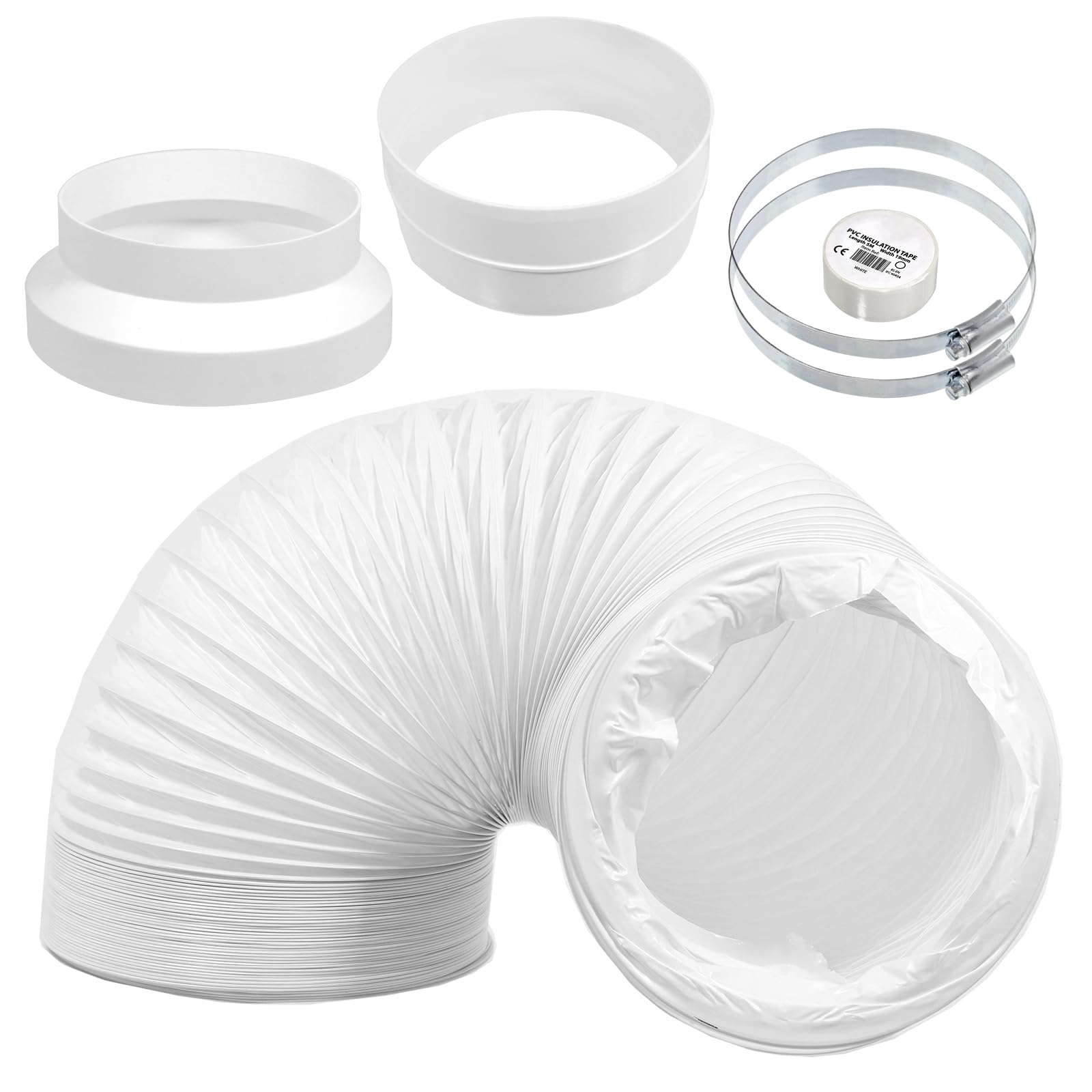 Spares2go Universal 5" Ac Vent Duct 6M Hose Extension Kit For Air Conditioning Con Reducer 152Mm To 125Mm