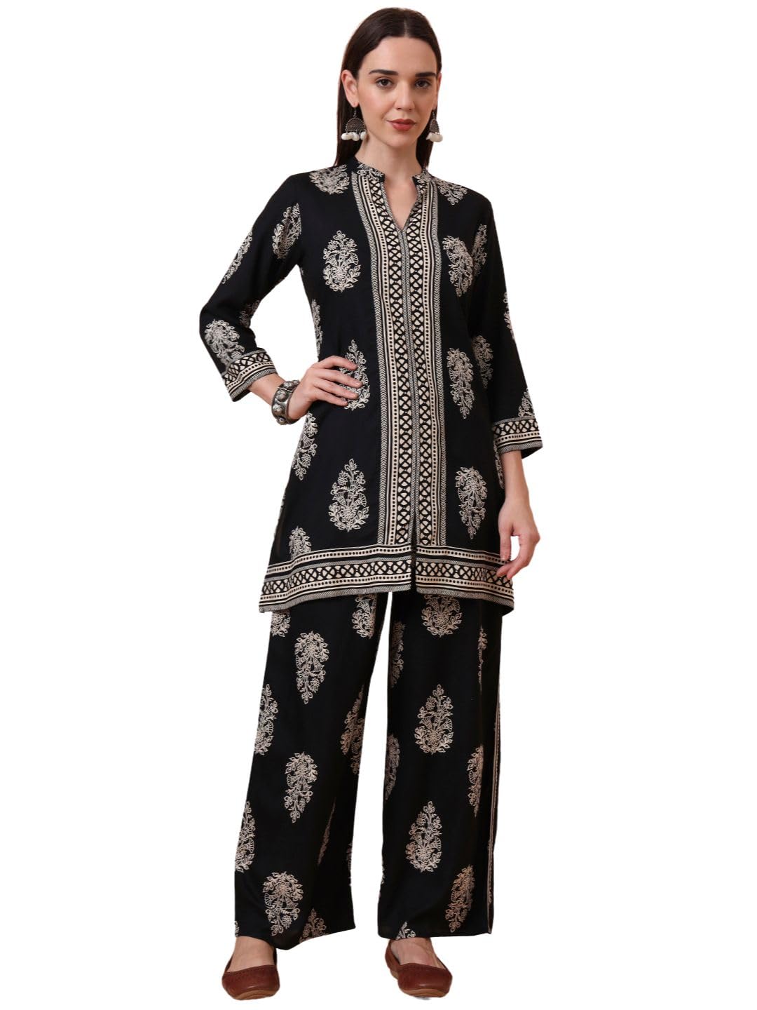 Women's Rayon Black Printed Tunic with Palazzo Co-ord Set-image-41