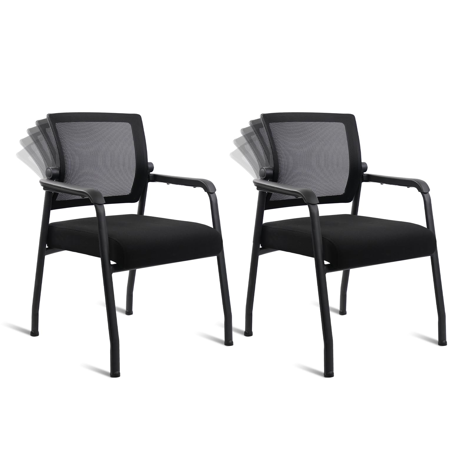 KLASIKA Desk Chair No Wheels with Adjustable Mesh Backrest, Arm Chair with Ergonomic Lumbar Support and Thickened Seats Cushion, Waiting Room Chairs for Office School Church Guest Reception, 2PACK