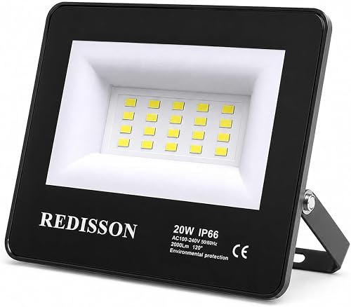 REDISSON 20W LED Flood Light Pack of 2 – IP66 Waterproof Outdoor Security Floodlights, 2000 Lumens, 120° Wide Beam,
