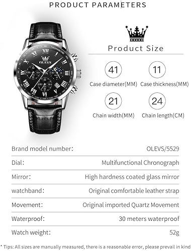 Miniatura 7 de OLEVS Relojes para hombre de vestir cronógrafo analógico cuarzo fase lunar para hombre luminoso impermeable relojes de pulsera masculinos