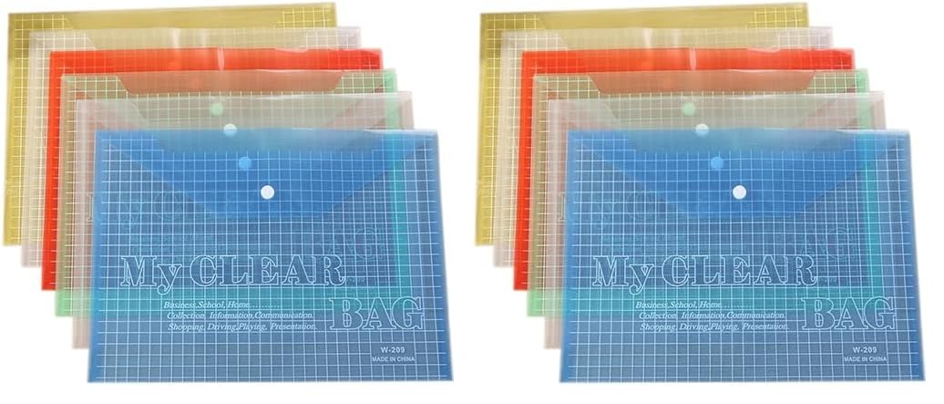 ECVV® 12 Pcs Plastic Folders for File,Transparent My Clear Bag,Office Supplies File Folders for School and Office Assorted Colors..