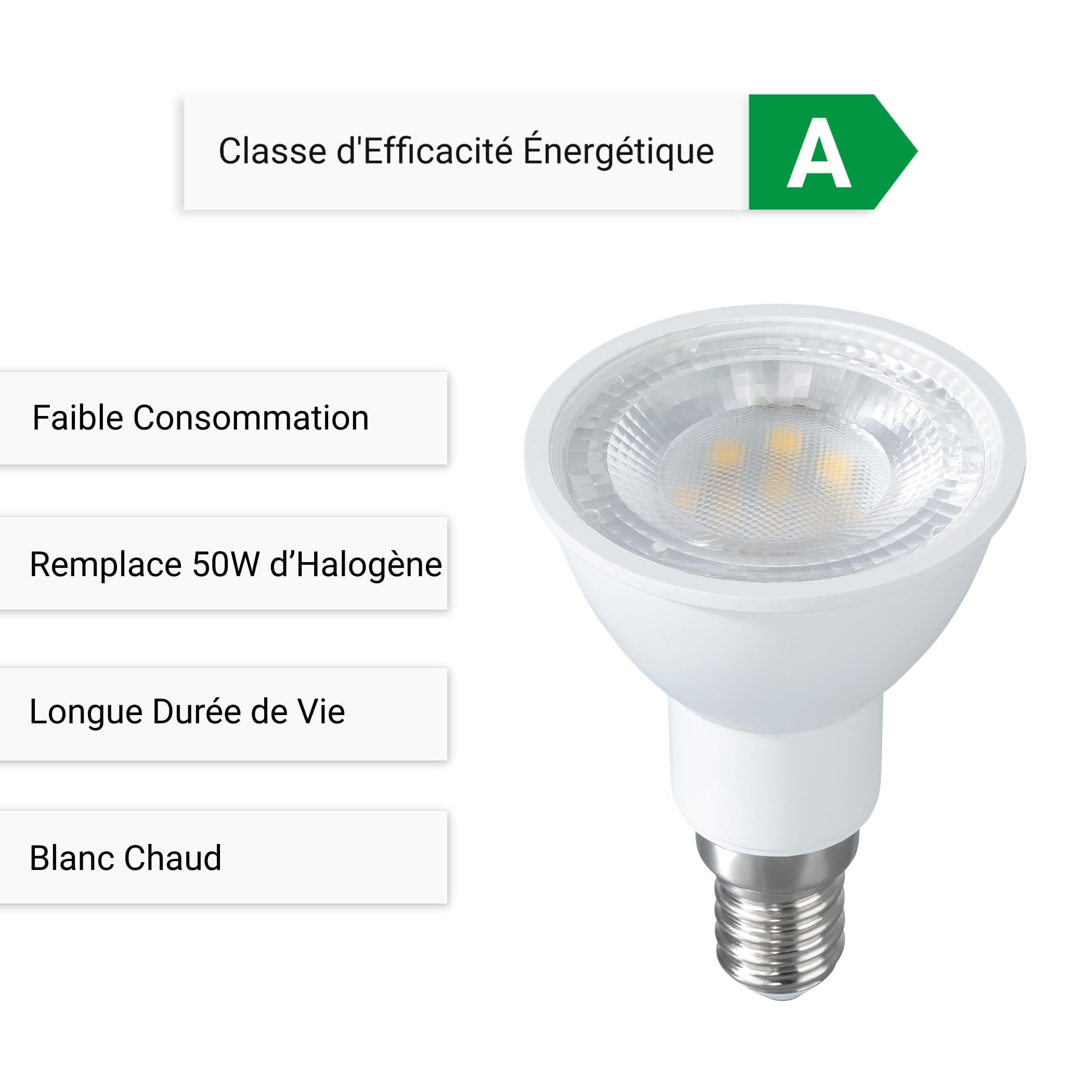 SEBSON Ampoule LED E14 2,5W 450lm Blanc Chaud 230V ø50x70mm - Lot de 10 | Classe d'Efficacité Énergétique A, Remplace 50W Halogène, Ampoule E14 90°