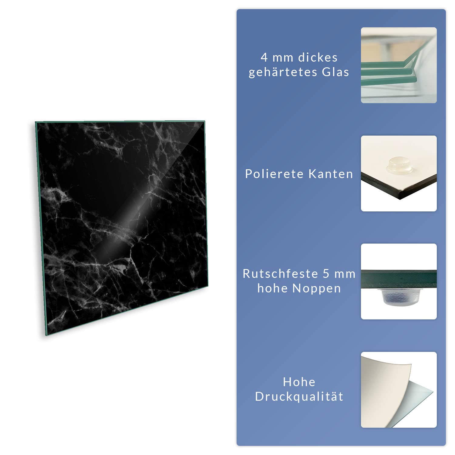 Herdabdeckplatte Abdeckung Ceranfeld Abdeckplatte Schneidebrett 1-Teilig 60x52 Marmor Schwarz- Weiss Spritzschutz Glasplatte Ceranfeldabdeckung Schutz Herdschutz Sicherheitsglas Glasschneidebrett