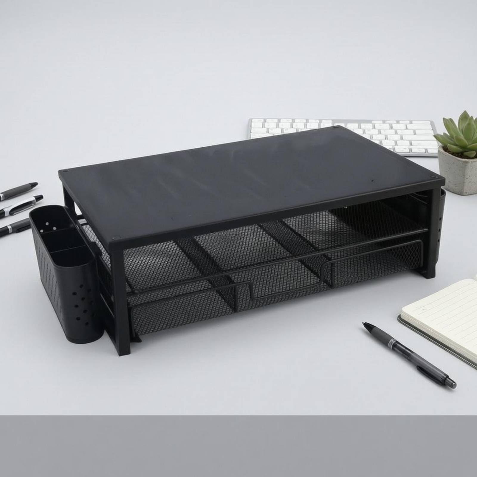 Desk Organizer Supporto Schermo Riser Mensola Scrivania Organizzatore Ufficio Struttura in Rete con Ripiano Piano E Spazio Sottostante Ordinato in Acciaio al Carbonio , Viola