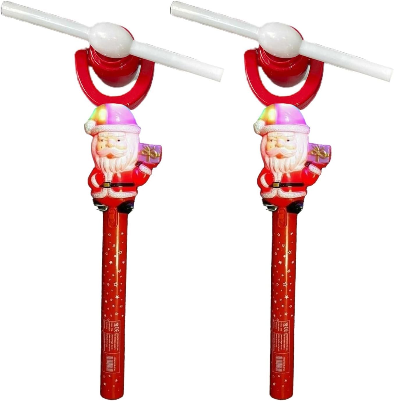 YSAMAX Santa Adjustable Rotating Glowing Stick, Santa Windmill, Spinning Toy with Flashing Light for Kids, Rotating Pinwheel Projection Wand, Perfect For Outdoor Entertainment (2 PCS)