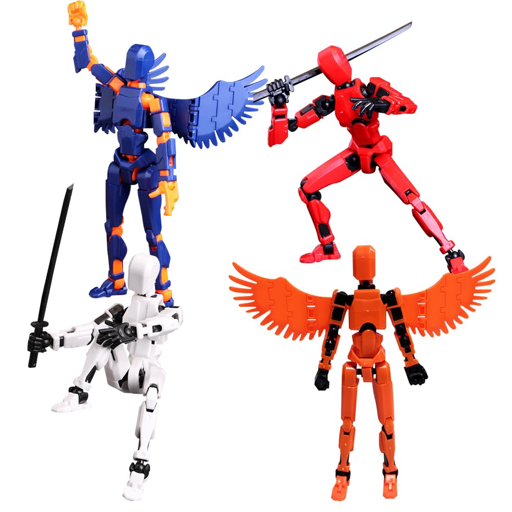 NPCUSBT Lucky 13 Action Figure, 4 Pcs 3D Printed Mannequin Toys Multi-Jointed Movable Robots T13 PVC Action Figures Model with a Lot of Joints for Desktop Decorations Game Gifts