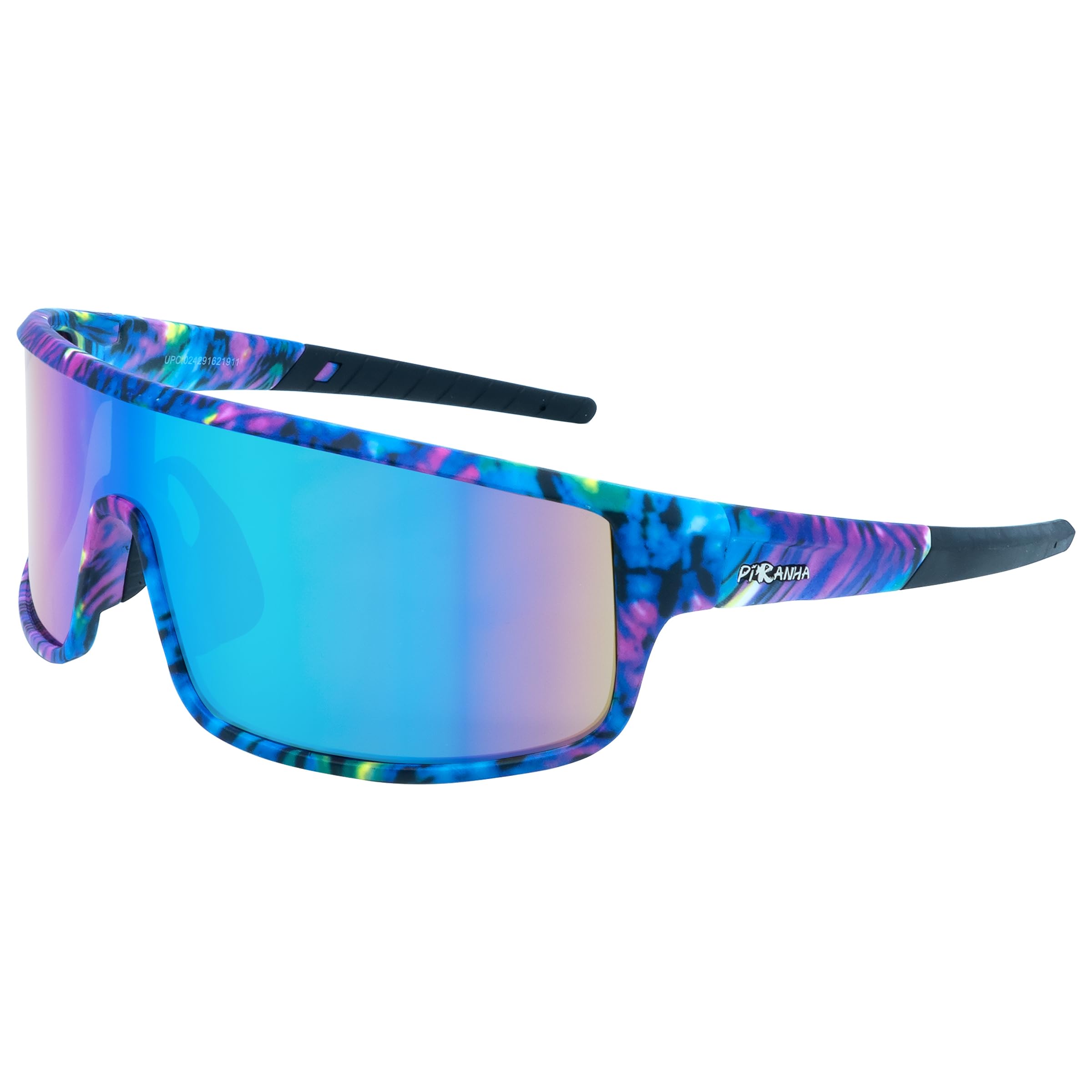 Piranha Eyewear Vibe Sports Sunglasses with Full Multicolor Tie-Dye Frame and Blue Mirror Shield Lens