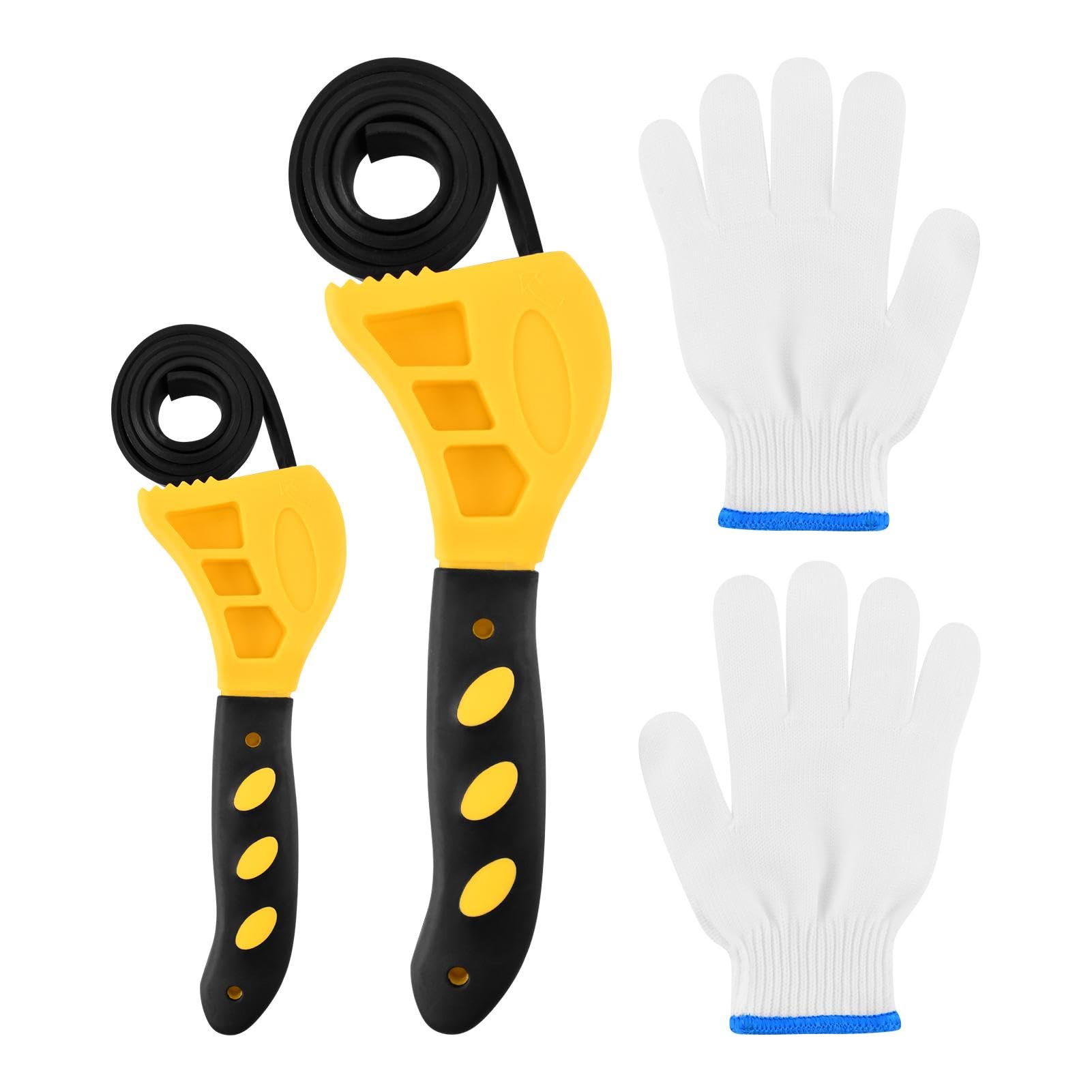 Juego de llaves de correa, 2 llaves de correa de goma de 8 pulgadas de diámetro y 6 pulgadas con un par de guantes, llave de Blet ajustable para tarro, filtro de agua, fontanería, fregadero, grifo