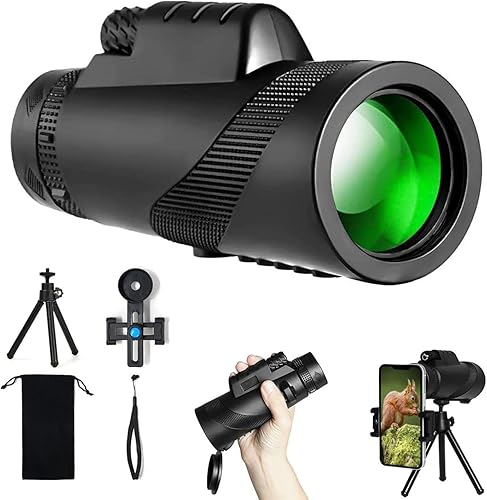 Telescopio monocular de 80 x 100 para adultos, monoculares ligeros de alta potencia con adaptador para teléfono inteligente, trípode, compacto,
