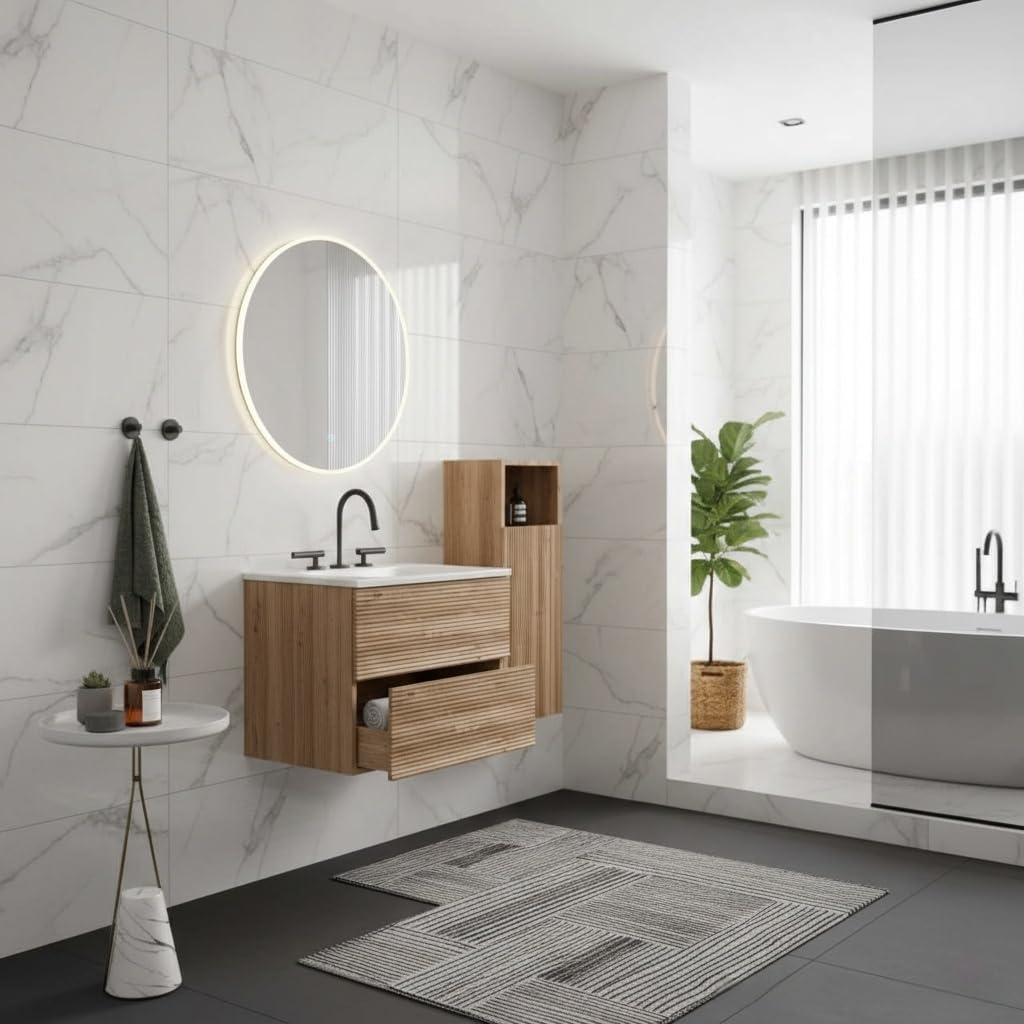 Gloria 24" Bathroom Vanity Wall Mounted Floating Design Saves Space, Features 3-Hole Faucet One Piece Sink Basin Large Storage with Soft-Closing Drawers