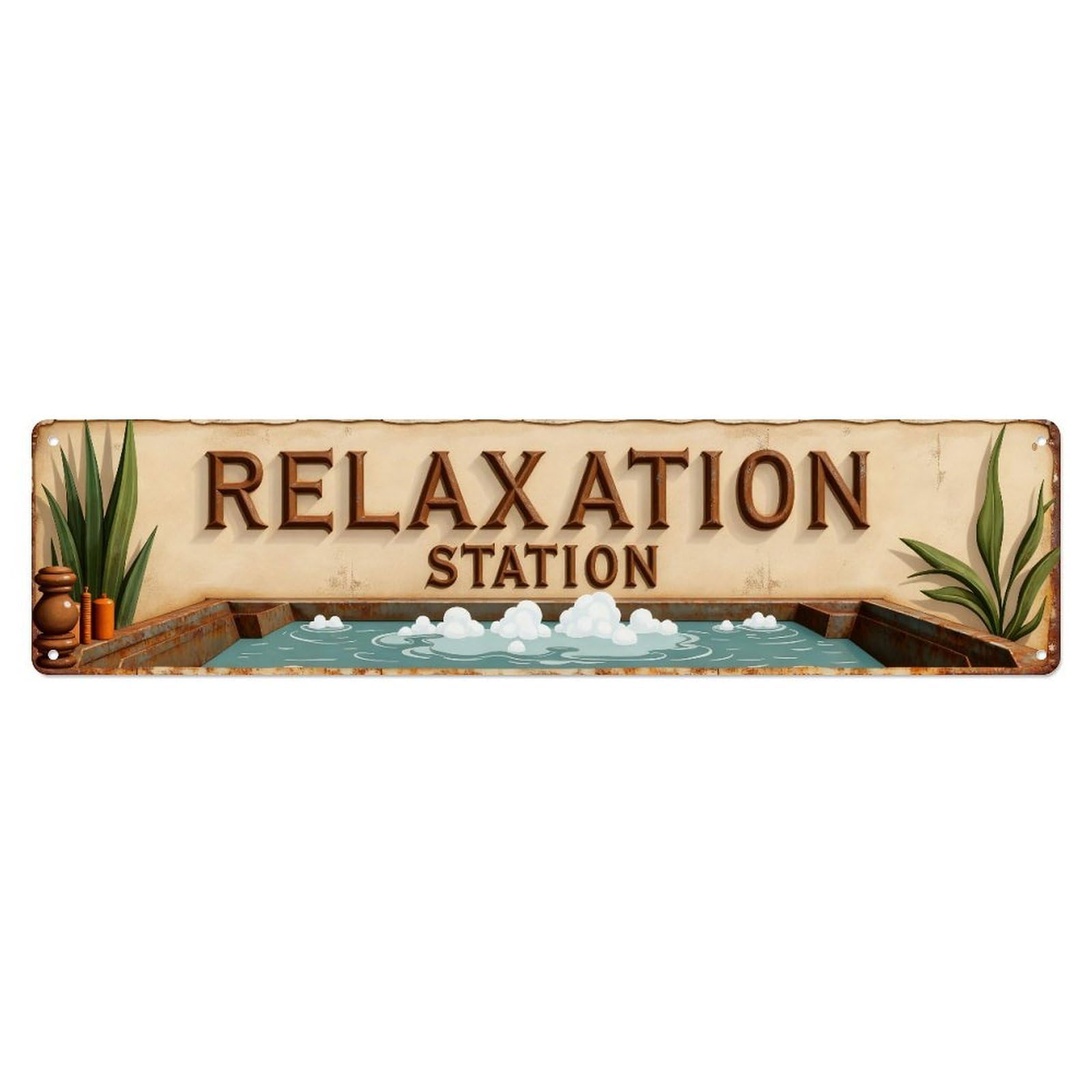 Relaxation Station Spa Pool Scene Tin Sign Vintage Metal Sign Home Bar Garden Indoor & Outdoor Wall Decor Retro Metal Poster 4x16 Inch