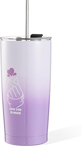 Miniatura 4 de Vaso de acero inoxidable de calidad de 20 onzas para K pop, fanáticos del K-drama, color morado degradado K Heart Love You So Much