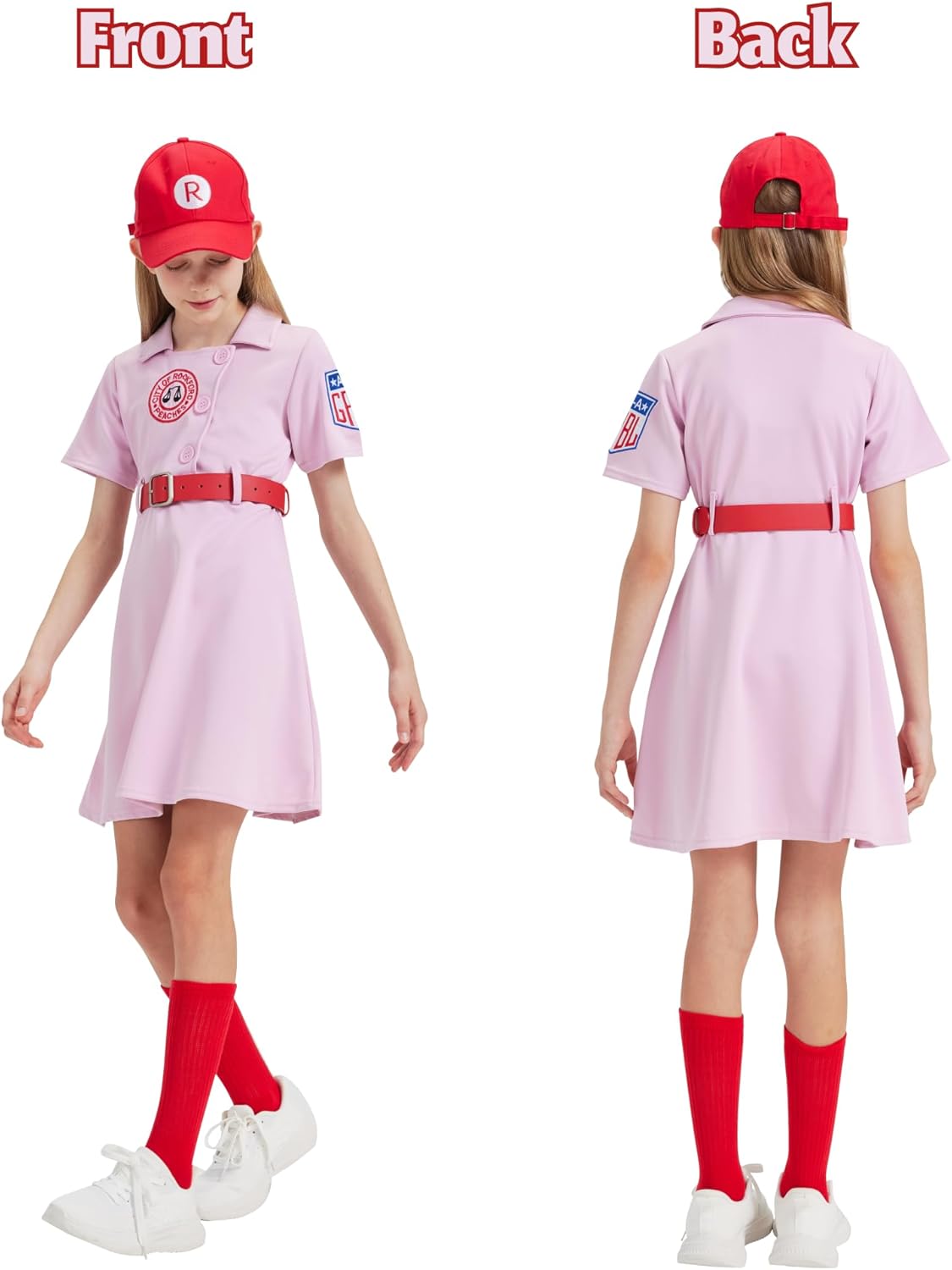 Girls Baseball Dress Uniform Set with Cap, Halloween Costume